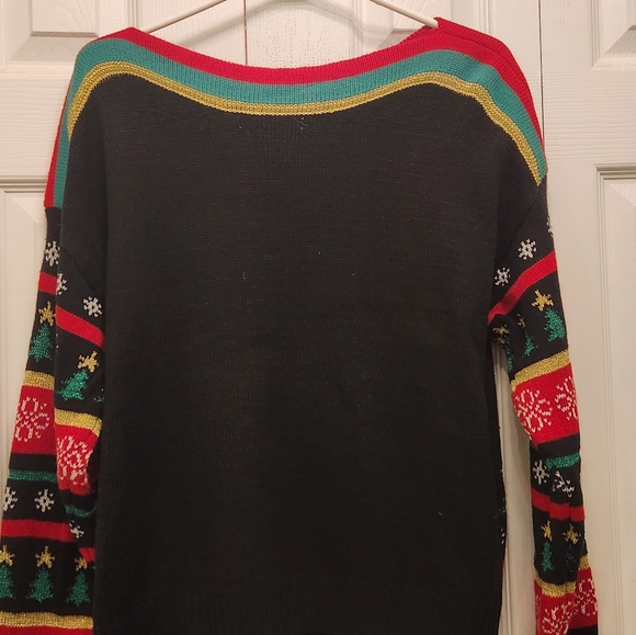 Festive Black Christmas Sweater with Pug With Shades And Reindeer Ears. So FUN!! - Picture 5 of 5